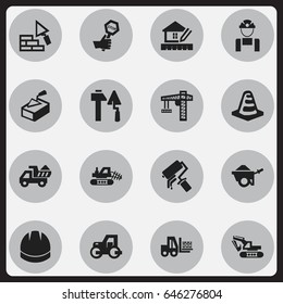 Set Of 16 Editable Structure Icons. Includes Symbols Such As Mule, Home Scheduling, Facing And More. Can Be Used For Web, Mobile, UI And Infographic Design.