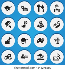 Set Of 16 Editable Structure Icons. Includes Symbols Such As Elevator, Facing, Scrub And More. Can Be Used For Web, Mobile, UI And Infographic Design.
