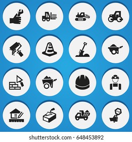 Set Of 16 Editable Structure Icons. Includes Symbols Such As Truck , Handcart , Home Scheduling. Can Be Used For Web, Mobile, UI And Infographic Design.