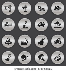 Set Of 16 Editable Structure Icons. Includes Symbols Such As Excavation Machine , Elevator, Handcart. Can Be Used For Web, Mobile, UI And Infographic Design.