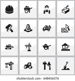Set Of 16 Editable Structure Icons. Includes Symbols Such As Elevator, Facing, Caterpillar And More. Can Be Used For Web, Mobile, UI And Infographic Design.