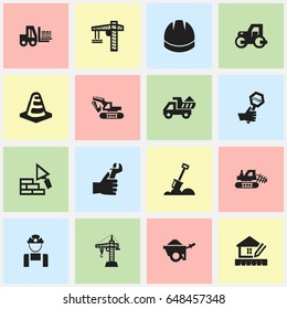 Set Of 16 Editable Structure Icons. Includes Symbols Such As Trolley, Employee, Facing And More. Can Be Used For Web, Mobile, UI And Infographic Design.