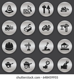 Set Of 16 Editable Structure Icons. Includes Symbols Such As Mule, Lifting Equipment, Camion And More. Can Be Used For Web, Mobile, UI And Infographic Design.