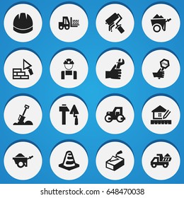 Set Of 16 Editable Structure Icons. Includes Symbols Such As Construction Tools, Facing, Employee And More. Can Be Used For Web, Mobile, UI And Infographic Design.