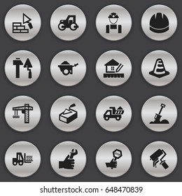 Set Of 16 Editable Structure Icons. Includes Symbols Such As Construction Tools, Caterpillar, Employee And More. Can Be Used For Web, Mobile, UI And Infographic Design.