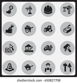 Set Of 16 Editable Structure Icons. Includes Symbols Such As Construction Tools, Handcart , Trolley. Can Be Used For Web, Mobile, UI And Infographic Design.