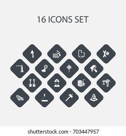 Set Of 16 Editable Structure Icons. Includes Symbols Such As Builder, Facing, Question Help And More. Can Be Used For Web, Mobile, UI And Infographic Design.