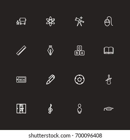 Set Of 16 Editable Teach Outline Icons. Includes Symbols Such As Inkpen, Teaching, Pen And More. Can Be Used For Web, Mobile, UI And Infographic Design.
