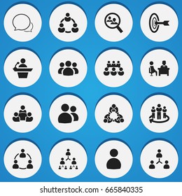 Set Of 16 Editable Team Icons. Includes Symbols Such As Group, Cooperation, Goal And More. Can Be Used For Web, Mobile, UI And Infographic Design.