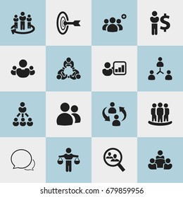Set Of 16 Editable Team Icons. Includes Symbols Such As Human Resouces, Corporate, Friendship And More. Can Be Used For Web, Mobile, UI And Infographic Design.
