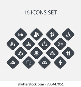 Set Of 16 Editable Team Icons. Includes Symbols Such As Partnership, Member, Leadership And More. Can Be Used For Web, Mobile, UI And Infographic Design.