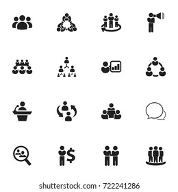 Set Of 16 Editable Team Icons. Includes Symbols Such As Friendship, Introducing, Hierarchy And More. Can Be Used For Web, Mobile, UI And Infographic Design.