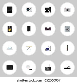 Set Of 16 Editable Tech Icons. Includes Symbols Such As Megaphone, Appliance, Notebook And More. Can Be Used For Web, Mobile, UI And Infographic Design.
