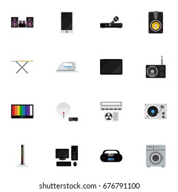 Set Of 16 Editable Tech Icons. Includes Symbols Such As Tuner, Palmtop, Screen And More. Can Be Used For Web, Mobile, UI And Infographic Design.
