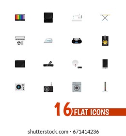 Set Of 16 Editable Technology Icons. Includes Symbols Such As Notebook, Palmtop, Tuner And More. Can Be Used For Web, Mobile, UI And Infographic Design.