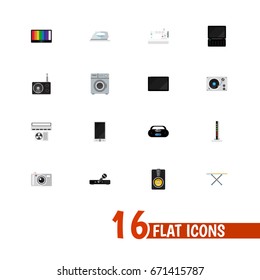 Set Of 16 Editable Technology Icons. Includes Symbols Such As Laundromat, Palmtop, Microphone And More. Can Be Used For Web, Mobile, UI And Infographic Design.