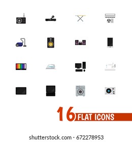 Set Of 16 Editable Technology Icons. Includes Symbols Such As Appliance, Stereo System, Screen And More. Can Be Used For Web, Mobile, UI And Infographic Design.