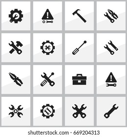 Set Of 16 Editable Toolkit Icons. Includes Symbols Such As Instrument, Wrench Repair, Wrench And More. Can Be Used For Web, Mobile, UI And Infographic Design.