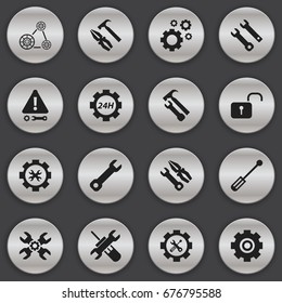 Set Of 16 Editable Toolkit Icons. Includes Symbols Such As Screwdriver, Caution, Cambelt And More. Can Be Used For Web, Mobile, UI And Infographic Design.