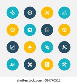 Set Of 16 Editable Toolkit Icons. Includes Symbols Such As Arithmetic, Build Equipment, Utility And More. Can Be Used For Web, Mobile, UI And Infographic Design.