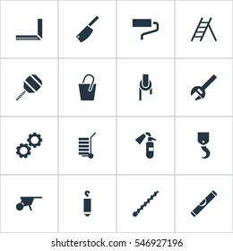 Set Of 16 Editable Tools Icons. Includes Symbols Such As Measure, Sprinkler, Staircase And More. Can Be Used For Web, Mobile, UI And Infographic Design.