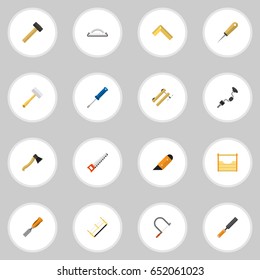 Set Of 16 Editable Tools Icons. Includes Symbols Such As Turn-Screw, Nag, Rasp And More. Can Be Used For Web, Mobile, UI And Infographic Design.