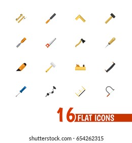 Set Of 16 Editable Tools Icons. Includes Symbols Such As Bit, Rasp, Malleus And More. Can Be Used For Web, Mobile, UI And Infographic Design.