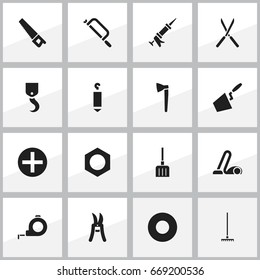 Set Of 16 Editable Tools Icons. Includes Symbols Such As Elevation, Internal Screw, Sealant And More. Can Be Used For Web, Mobile, UI And Infographic Design.