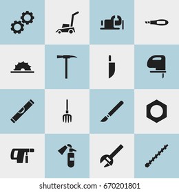 Set Of 16 Editable Tools Icons. Includes Symbols Such As Internal Screw, Screwdriver, Medical Instrument And More. Can Be Used For Web, Mobile, UI And Infographic Design.