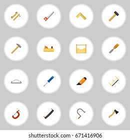 Set Of 16 Editable Tools Icons. Includes Symbols Such As Knife, Jointer, Turn-Screw And More. Can Be Used For Web, Mobile, UI And Infographic Design.