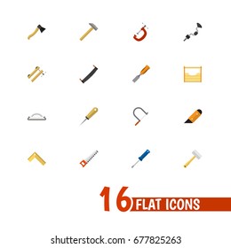 Set Of 16 Editable Tools Icons. Includes Symbols Such As Turn-Screw, Knife, Tool And More. Can Be Used For Web, Mobile, UI And Infographic Design.