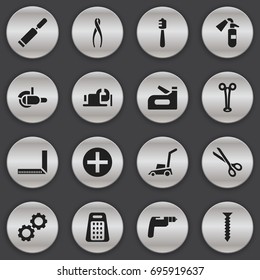 Set Of 16 Editable Tools Icons. Includes Symbols Such As Shredder, Plus, Measure And More. Can Be Used For Web, Mobile, UI And Infographic Design.