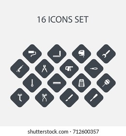 Set Of 16 Editable Tools Icons. Includes Symbols Such As Brush, Pliers, Retractor And More. Can Be Used For Web, Mobile, UI And Infographic Design.