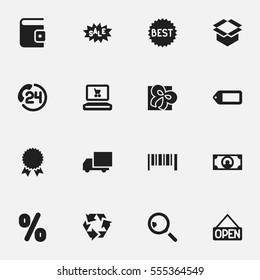 Set Of 16 Editable Trade Icons. Includes Symbols Such As Cash, Web Trading, Rate And More. Can Be Used For Web, Mobile, UI And Infographic Design.
