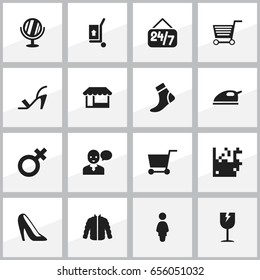 Set Of 16 Editable Trade Icons. Includes Symbols Such As Steam Iron, Heel, Looking-Glass And More. Can Be Used For Web, Mobile, UI And Infographic Design.