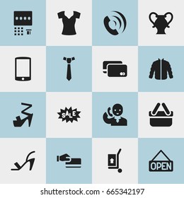 Set Of 16 Editable Trade Icons. Includes Symbols Such As Necktie, Speech, Cellphone And More. Can Be Used For Web, Mobile, UI And Infographic Design.