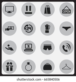 Set Of 16 Editable Trade Icons. Includes Symbols Such As Direction, Payment, Trunks And More. Can Be Used For Web, Mobile, UI And Infographic Design.