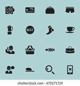 Set Of 16 Editable Trade Icons. Includes Symbols Such As Talking Male, Badge, Speech And More. Can Be Used For Web, Mobile, UI And Infographic Design.
