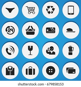 Set Of 16 Editable Trade Icons. Includes Symbols Such As Cracked Mug, Credit Card, Backing Call And More. Can Be Used For Web, Mobile, UI And Infographic Design.
