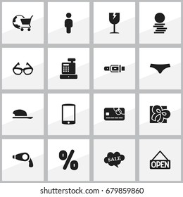 Set Of 16 Editable Trade Icons. Includes Symbols Such As Human, Explicit, Cellphone And More. Can Be Used For Web, Mobile, UI And Infographic Design.