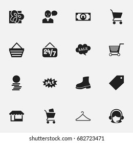 Set Of 16 Editable Trade Icons. Includes Symbols Such As Rebate, Cash, Trading Purse And More. Can Be Used For Web, Mobile, UI And Infographic Design.