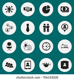 Set Of 16 Editable Trade Icons. Includes Symbols Such As Table, Cravat, Location And More. Can Be Used For Web, Mobile, UI And Infographic Design.