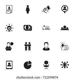 Set Of 16 Editable Trade Icons. Includes Symbols Such As Location, Smartphone, Rally And More. Can Be Used For Web, Mobile, UI And Infographic Design.