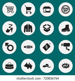 Set Of 16 Editable Trade Icons. Includes Symbols Such As Reticule, Hatband, Guard Camera. Can Be Used For Web, Mobile, UI And Infographic Design.