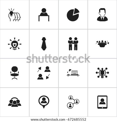 Set Of 16 Editable Trade Icons. Includes Symbols Such As Ergonomic Seat, Work Man, Publish And More. Can Be Used For Web, Mobile, UI And Infographic Design.