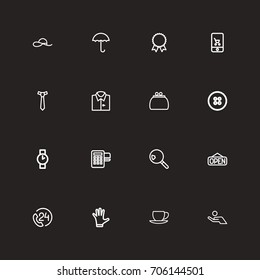 Set Of 16 Editable Trade Outline Icons. Includes Symbols Such As Tie, Open, Button And More. Can Be Used For Web, Mobile, UI And Infographic Design.