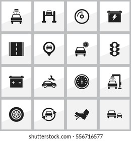 Set Of 16 Editable Traffic Icons. Includes Symbols Such As Highway, Car Lave, Treadle And More. Can Be Used For Web, Mobile, UI And Infographic Design.
