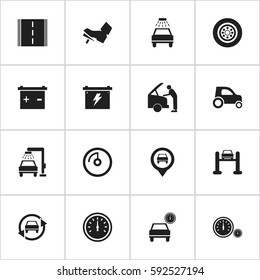 Set Of 16 Editable Traffic Icons. Includes Symbols Such As Vehicle Wash, Car Lave, Highway And More. Can Be Used For Web, Mobile, UI And Infographic Design.