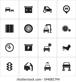 Set Of 16 Editable Traffic Icons. Includes Symbols Such As Automobile, Car Fixing, Vehicle Car And More. Can Be Used For Web, Mobile, UI And Infographic Design.