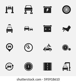 Set Of 16 Editable Traffic Icons. Includes Symbols Such As Speed Control, Speedometer, Battery And More. Can Be Used For Web, Mobile, UI And Infographic Design.